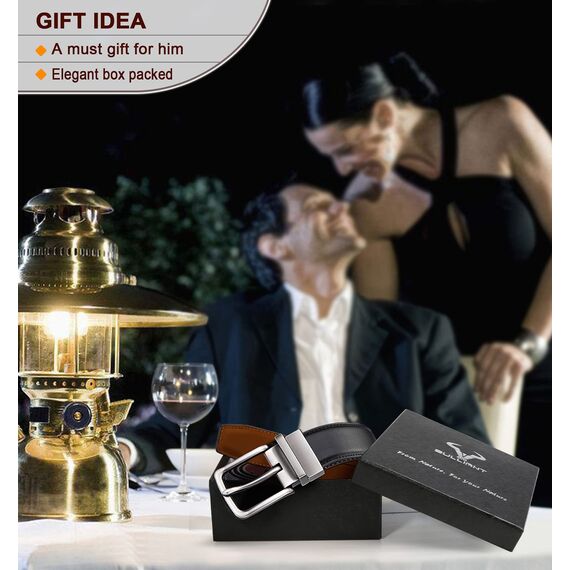 BULLIANT Ledergürtel Herren, Wendegürtel Herren Leder 31mm für Business Anzug und Jeans Gürtel,Ein Gürtel Wendbar Zwei Farben(Schwarz/Hellbraun,105cm/32-34" taille verstellbar)