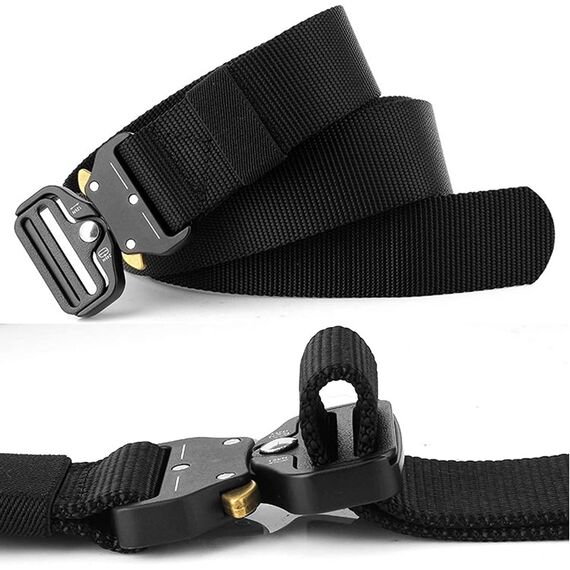 2er Unisex Gürtel Nylon Canvas Belt, Schnellverschluss Military Style Shooters Nylon Gürtel mit Metallschnalle, Armee-Grün + Schwarz, Einheitsgröße