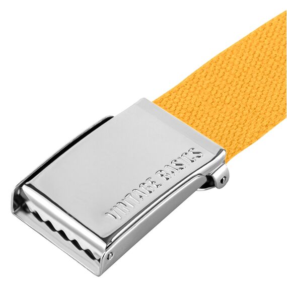 VINTAGE BASICS Unisex Stoffgürtel 130cm lang - 3,8cm breit - Herren und Damen Gürtel - Stufenlos verstellbarer Canvas Belt - Metallschnalle Gelb