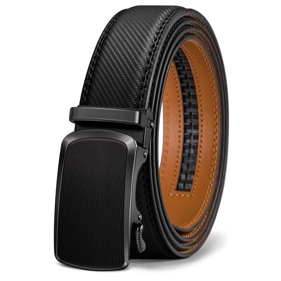 KEMISANT Gürtel Herren, Ledergürtel Ratsche Automatikschließe für Herren Business Anzug,Breit 35mm,Größe Angepasst(Schwarz-140cm/42-48" taille verstellbar)