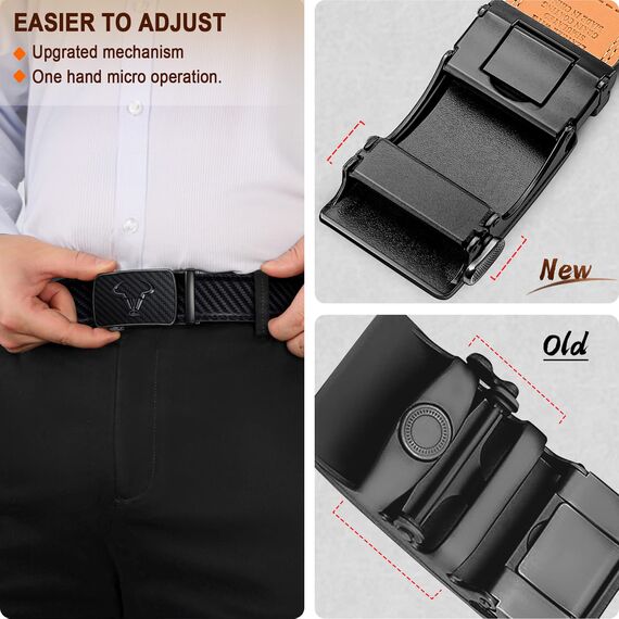 KEMISANT Gürtel Herren, Ratsche Gürtel Automatikschließe Ledergürtel für Herren Business Anzug, Breit 35mm, Größe Angepasst (Schwarz, 160cm/48-56" taille verstellbar)