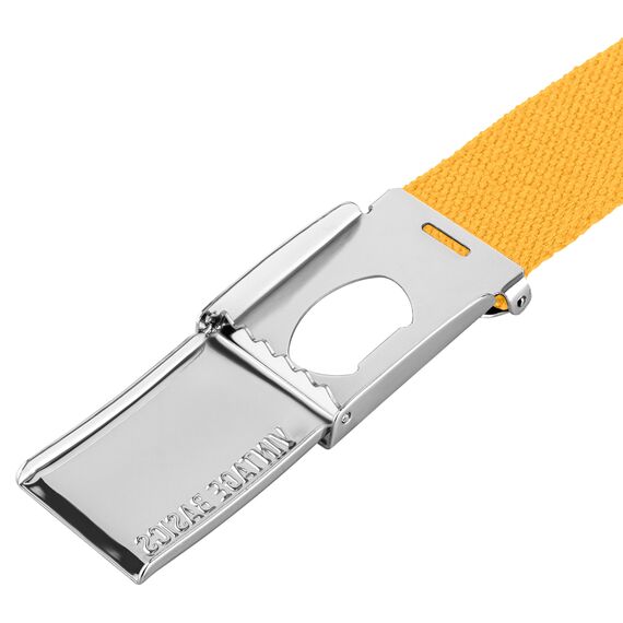 VINTAGE BASICS Unisex Stoffgürtel 130cm lang - 3,8cm breit - Herren und Damen Gürtel - Stufenlos verstellbarer Canvas Belt - Metallschnalle Gelb