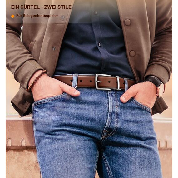 BULLIANT Ledergürtel Herren, Wendegürtel Herren Leder 31mm für Business Anzug und Jeans Gürtel,Ein Gürtel Wendbar Zwei Farben(Schwarz/Hellbraun,130cm/44-46" taille verstellbar)