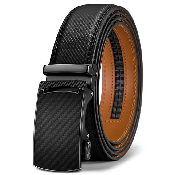 KEMISANT Gürtel Herren, Ledergürtel Ratsche Automatikschließe für Herren Business Anzug,Breit 35mm,Größe Angepasst,Schwarz2492,150cm/44-52" taille verstellbar