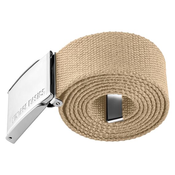 VINTAGE BASICS Unisex Stoffgürtel 130cm lang - 3,8cm breit - Herren und Damen Gürtel - Stufenlos verstellbarer Canvas Belt - Metallschnalle Beige