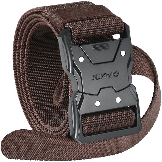 JUKMO Schnellverschluss Taktischer Gürtel, Militär Wandern 3,8cm Arbeit Gürtel mit Schwere Sicherheitsgurt Schnalle (L-für Taille 106cm-115cm (Länge 135cm), Kaffee)