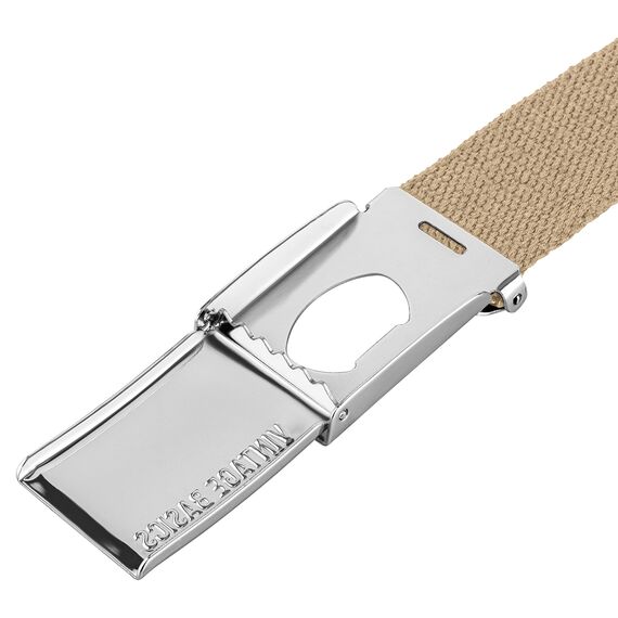 VINTAGE BASICS Unisex Stoffgürtel 130cm lang - 3,8cm breit - Herren und Damen Gürtel - Stufenlos verstellbarer Canvas Belt - Metallschnalle Beige