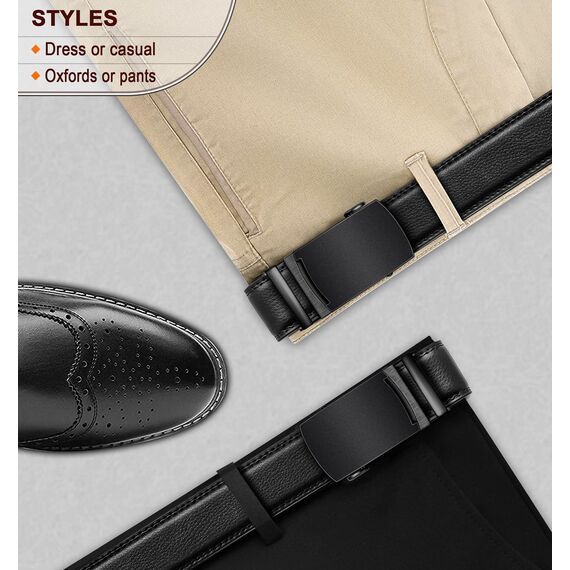 KEMISANT Gürtel Herren, Ledergürtel Ratsche Automatikschließe für Herren Business Anzug,Breit 35mm,Größe Angepasst(Schwarz-140cm/42-48" taille verstellbar)
