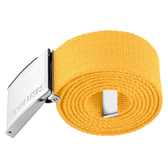 VINTAGE BASICS Unisex Stoffgürtel 130cm lang - 3,8cm breit - Herren und Damen Gürtel - Stufenlos verstellbarer Canvas Belt - Metallschnalle Gelb
