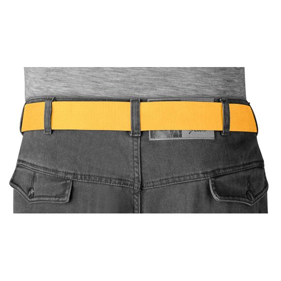 VINTAGE BASICS Unisex Stoffgürtel 130cm lang - 3,8cm breit - Herren und Damen Gürtel - Stufenlos verstellbarer Canvas Belt - Metallschnalle Gelb