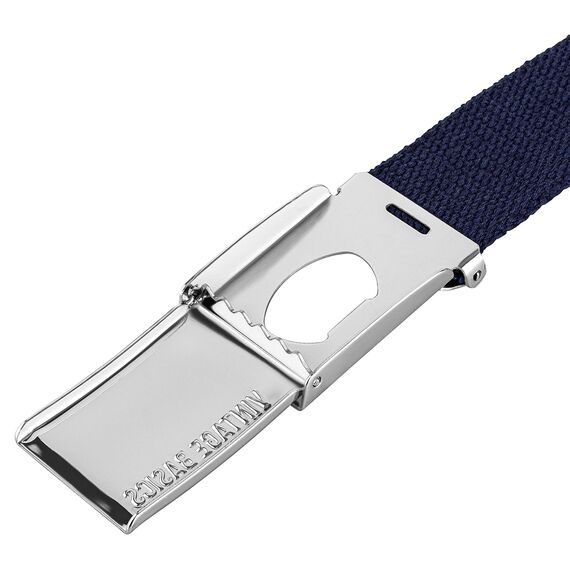 VINTAGE BASICS Unisex Stoffgürtel 130cm lang - 3,8cm breit - Herren und Damen Gürtel - Stufenlos verstellbarer Canvas Belt - Metallschnalle Blau