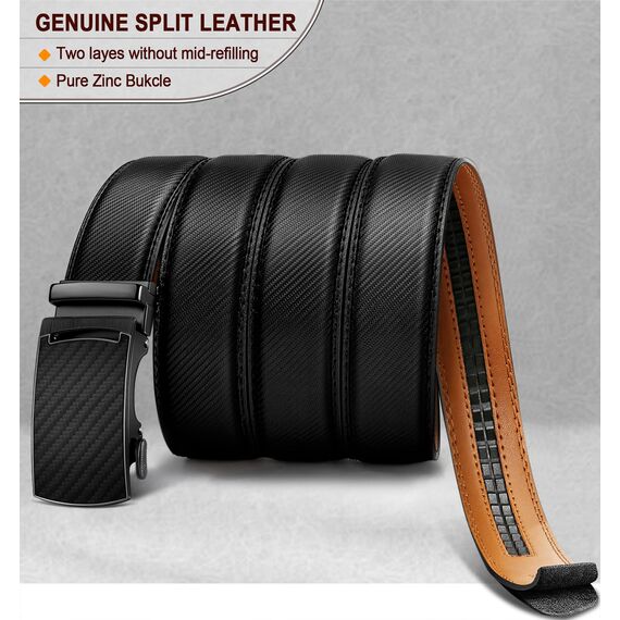 KEMISANT Gürtel Herren, Ledergürtel Ratsche Automatikschließe für Herren Business Anzug,Breit 35mm,Größe Angepasst,Schwarz2492,150cm/44-52" taille verstellbar