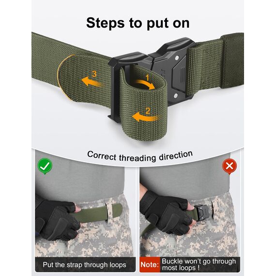 JUKMO Schnellverschluss Taktischer Gürtel, Militär Wandern 3,8cm Arbeit Gürtel mit Schwere Sicherheitsgurt Schnalle (M-für Taille 91cm-105cm (Länge 125cm), Grün)