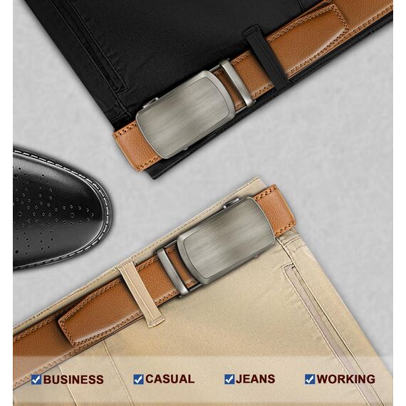 KEMISANT Gürtel Herren, Ledergürtel Ratsche Automatikschließe für Herren Business Anzug,Breit 35mm,Größe Angepasst(Orangebraun,160cm/48-56" taille verstellbar)