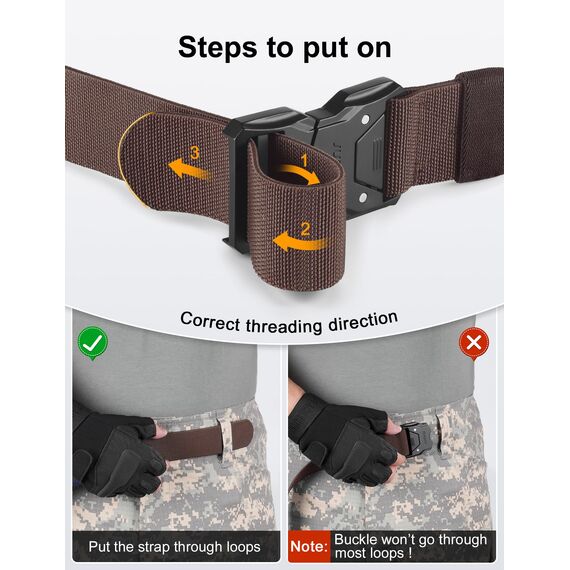 JUKMO Schnellverschluss Taktischer Gürtel, Militär Wandern 3,8cm Arbeit Gürtel mit Schwere Sicherheitsgurt Schnalle (M-für Taille 91cm-105cm (Länge 125cm), Kaffee)