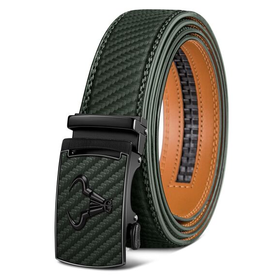 KEMISANT Gürtel Herren, Ledergürtel Ratsche Automatikschließe für Herren Business Anzug,Breit 35mm,Größe Angepasst(Dunkelgrün,140cm/42-48" taille verstellbar)