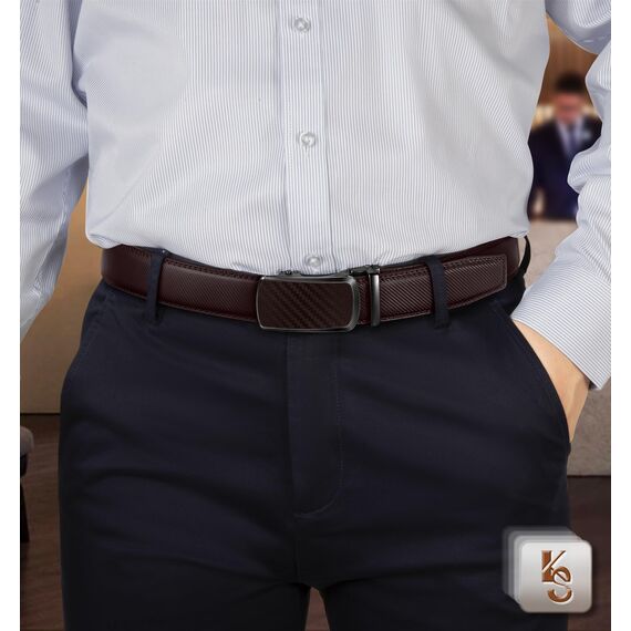 KEMISANT Gürtel Herren, Ledergürtel Ratsche Automatikschließe für Herren Business Anzug,Breit 35mm,Größe Angepasst(Dunkelbraun,160cm/48-56" taille verstellbar)