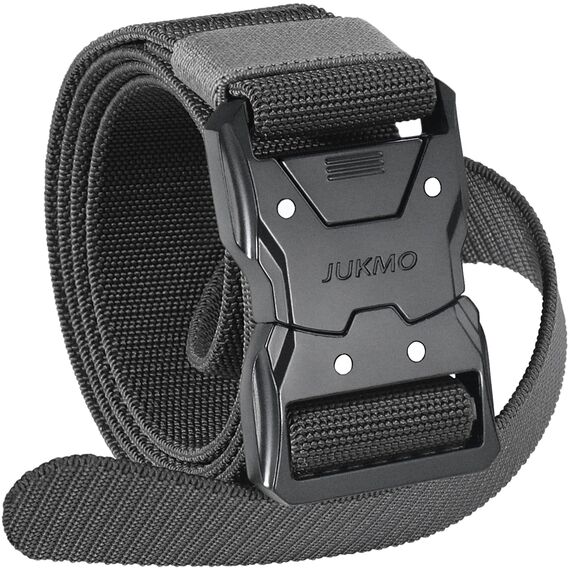 JUKMO Schnellverschluss Taktischer Gürtel, Militär Wandern 3,8cm Arbeit Gürtel mit Schwere Sicherheitsgurt Schnalle (L-für Taille 106cm-115cm (Länge 135cm), Grau)