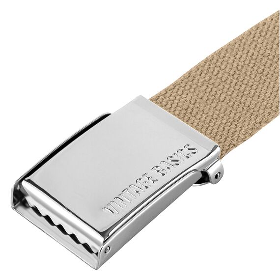 VINTAGE BASICS Unisex Stoffgürtel 130cm lang - 3,8cm breit - Herren und Damen Gürtel - Stufenlos verstellbarer Canvas Belt - Metallschnalle Beige