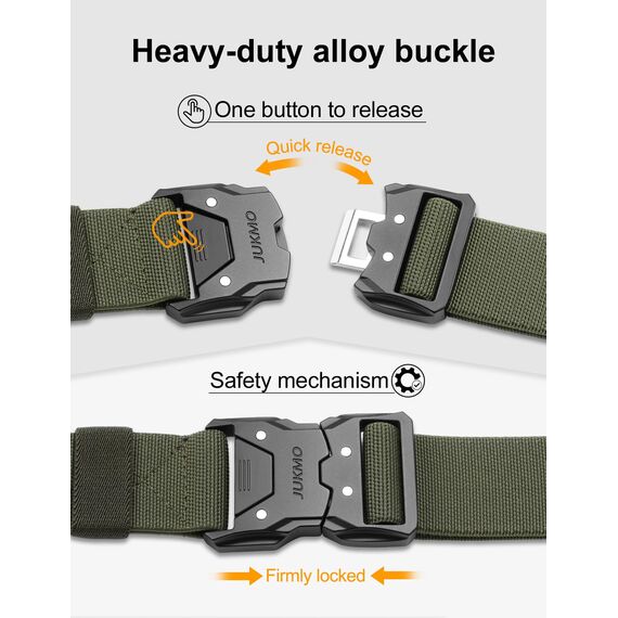 JUKMO Schnellverschluss Taktischer Gürtel, Militär Wandern 3,8cm Arbeit Gürtel mit Schwere Sicherheitsgurt Schnalle (S-für Taille 75cm-90cm (Länge 115cm), Grün)