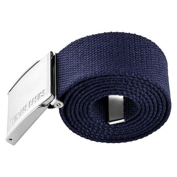 VINTAGE BASICS Unisex Stoffgürtel 130cm lang - 3,8cm breit - Herren und Damen Gürtel - Stufenlos verstellbarer Canvas Belt - Metallschnalle Blau