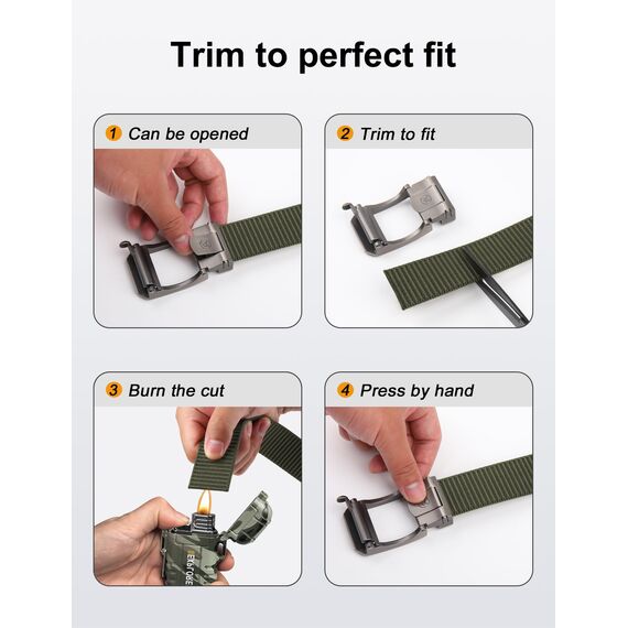 JUKMO Ratsche Gürtel Herren, Nylon Web Automatik Taktischer Arbeit Gürtel (Grün, Für Taille 60cm-105cm (Länge 120cm))