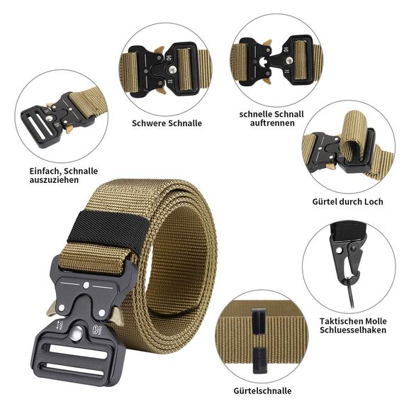 LC-dolida Taktischer Gürtel Herren, Militär Arbeitsgürte, Sicherheitsggurte Beutegürtel mit 2 Taktischen Schlüsselhaken&Metallschnalle, Taktische Gurt Belt für Outdoor Sport Camping Jagen