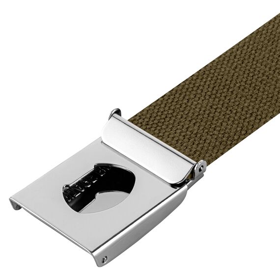 VINTAGE BASICS Unisex Stoffgürtel 130cm lang - 3,8cm breit - Herren und Damen Gürtel - Stufenlos verstellbarer Canvas Belt - Metallschnalle Grün/Military Olive
