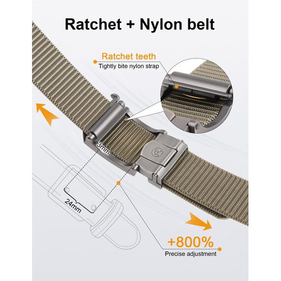 JUKMO Ratsche Gürtel Herren, Nylon Web Automatik Taktischer Arbeit Gürtel (Khaki, Für Taille 106cm-135cm (Länge 150cm))