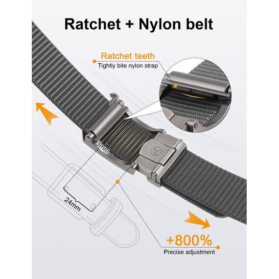 JUKMO Ratsche Gürtel Herren, Nylon Web Automatik Taktischer Arbeit Gürtel (Grau, Für Taille 106cm-135cm (Länge 150cm))