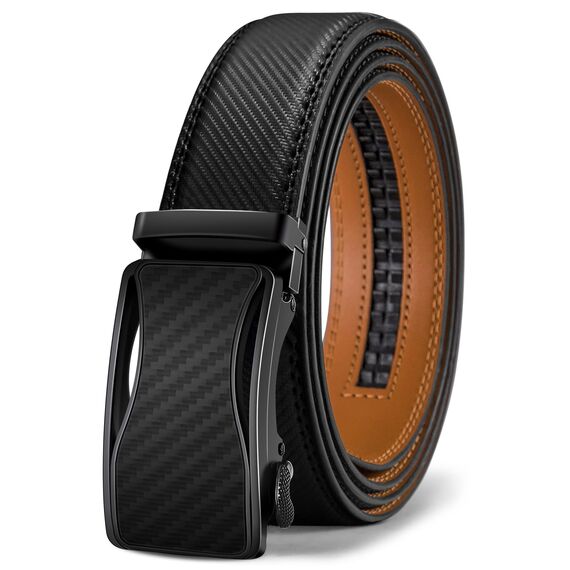 KEMISANT Gürtel Herren, Ledergürtel Ratsche Automatikschließe für Herren Business Anzug, 35mm Breit Gürtel,Größe Angepasst(Schwarz-160cm/48-56" taille verstellbar)