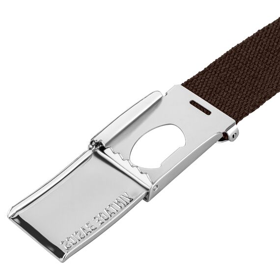 VINTAGE BASICS Unisex Stoffgürtel 130cm lang - 3,8cm breit - Herren und Damen Gürtel - Stufenlos verstellbarer Canvas Belt - Metallschnalle Dunkelbraun