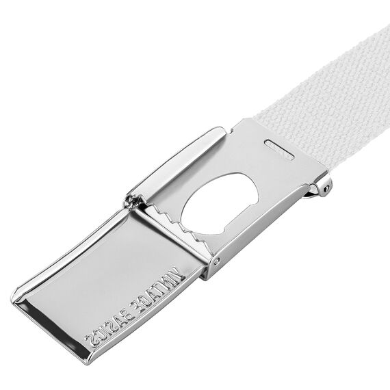 VINTAGE BASICS Unisex Stoffgürtel 130cm lang - 3,8cm breit - Herren und Damen Gürtel - Stufenlos verstellbarer Canvas Belt - Metallschnalle Weiß