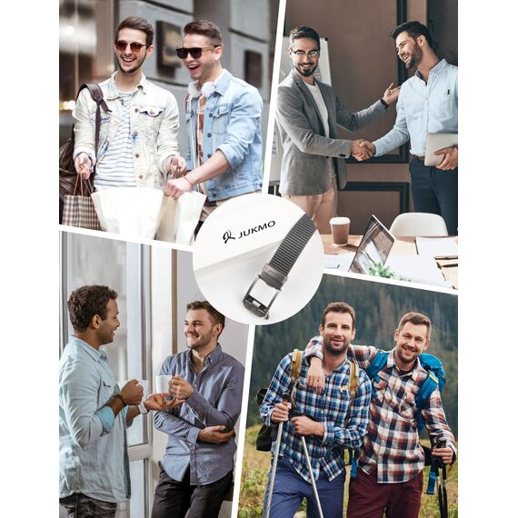 JUKMO Ratsche Gürtel Herren, Nylon Web Automatik Taktischer Arbeit Gürtel (Grau, Für Taille 106cm-135cm (Länge 150cm))