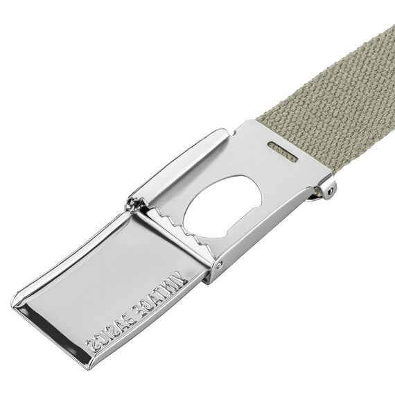 VINTAGE BASICS Unisex Stoffgürtel 130cm lang - 3,8cm breit - Herren und Damen Gürtel - Stufenlos verstellbarer Canvas Belt - Metallschnalle Grün/Seegras