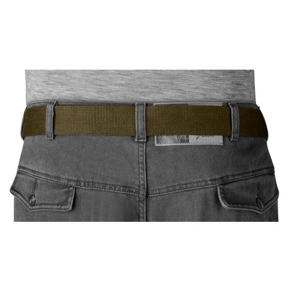 VINTAGE BASICS Unisex Stoffgürtel 130cm lang - 3,8cm breit - Herren und Damen Gürtel - Stufenlos verstellbarer Canvas Belt - Metallschnalle Grün/Military Olive