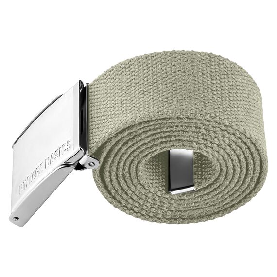VINTAGE BASICS Unisex Stoffgürtel 130cm lang - 3,8cm breit - Herren und Damen Gürtel - Stufenlos verstellbarer Canvas Belt - Metallschnalle Grün/Seegras