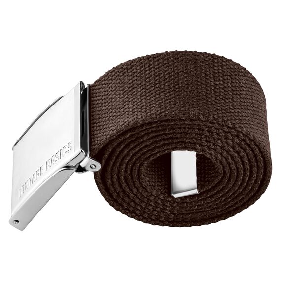 VINTAGE BASICS Unisex Stoffgürtel 130cm lang - 3,8cm breit - Herren und Damen Gürtel - Stufenlos verstellbarer Canvas Belt - Metallschnalle Dunkelbraun
