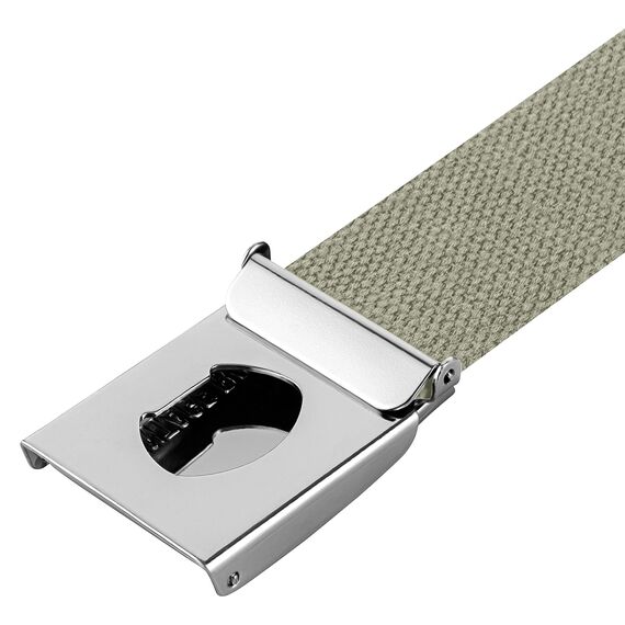 VINTAGE BASICS Unisex Stoffgürtel 130cm lang - 3,8cm breit - Herren und Damen Gürtel - Stufenlos verstellbarer Canvas Belt - Metallschnalle Grün/Seegras