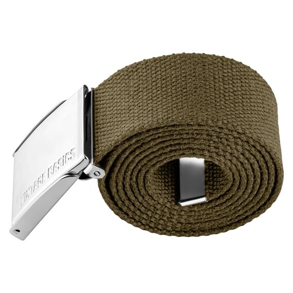 VINTAGE BASICS Unisex Stoffgürtel 130cm lang - 3,8cm breit - Herren und Damen Gürtel - Stufenlos verstellbarer Canvas Belt - Metallschnalle Grün/Military Olive