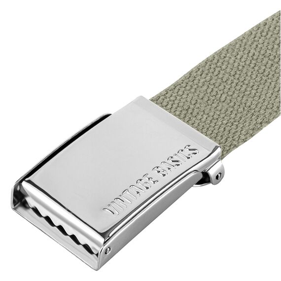 VINTAGE BASICS Unisex Stoffgürtel 130cm lang - 3,8cm breit - Herren und Damen Gürtel - Stufenlos verstellbarer Canvas Belt - Metallschnalle Grün/Seegras