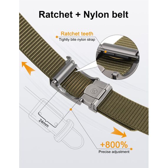 JUKMO Ratsche Gürtel Herren, Nylon Web Automatik Taktischer Arbeit Gürtel (Kojote, Für Taille 106cm-135cm (Länge 150cm))
