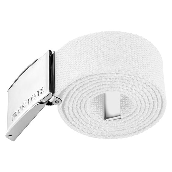 VINTAGE BASICS Unisex Stoffgürtel 130cm lang - 3,8cm breit - Herren und Damen Gürtel - Stufenlos verstellbarer Canvas Belt - Metallschnalle Weiß