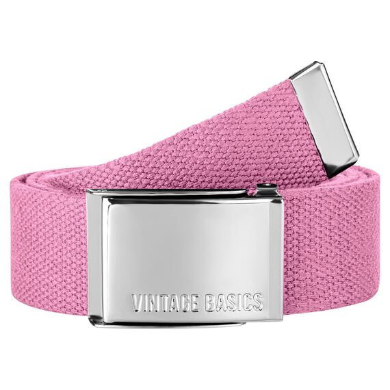 VINTAGE BASICS Unisex Stoffgürtel 130cm lang - 3,8cm breit - Herren und Damen Gürtel - Stufenlos verstellbarer Canvas Belt - Metallschnalle Rosa