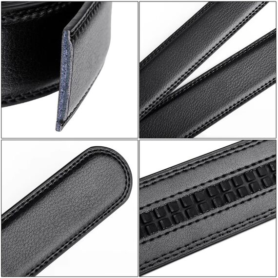 EKdirect 2 Stück Herren Ersatzgürtel ohne Schnalle Leder Automatik Gürtel (Schwarz Schwarz, 120cm)