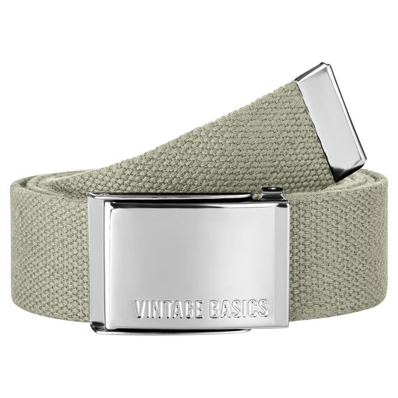 VINTAGE BASICS Unisex Stoffgürtel 130cm lang - 3,8cm breit - Herren und Damen Gürtel - Stufenlos verstellbarer Canvas Belt - Metallschnalle Grün/Seegras