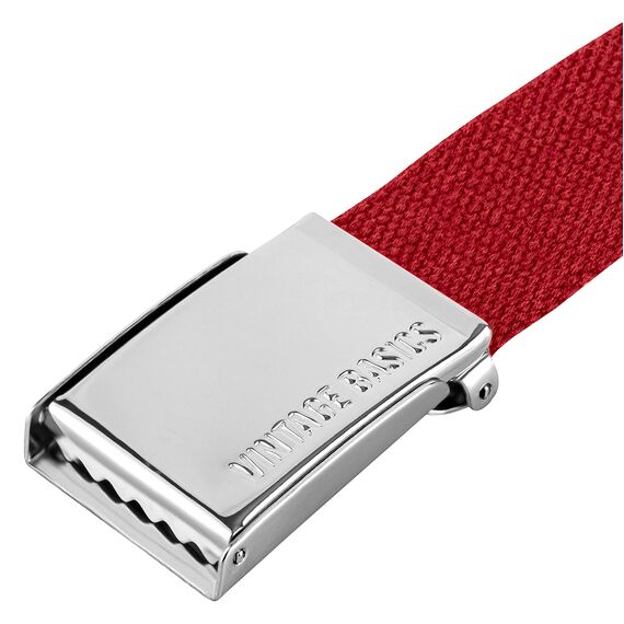 VINTAGE BASICS Unisex Stoffgürtel 130cm lang - 3,8cm breit - Herren und Damen Gürtel - Stufenlos verstellbarer Canvas Belt - Metallschnalle Rot