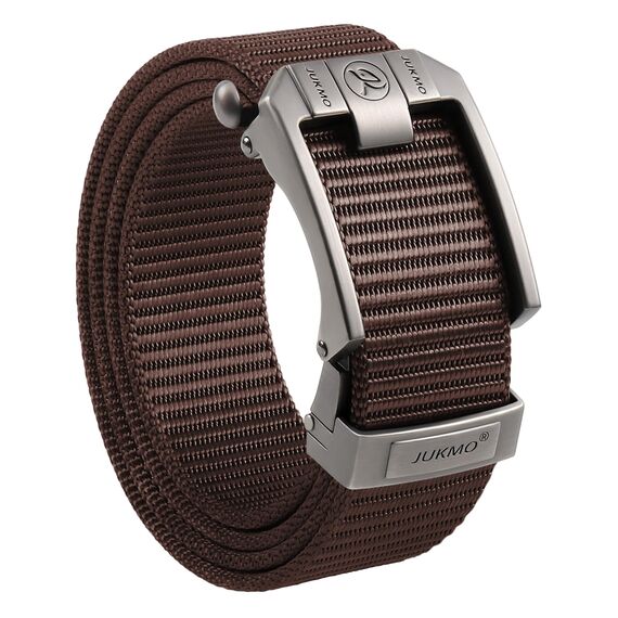 JUKMO Ratsche Gürtel Herren, Nylon Web Automatik Taktischer Arbeit Gürtel (Kaffee, Für Taille 60cm-105cm (Länge 120cm))