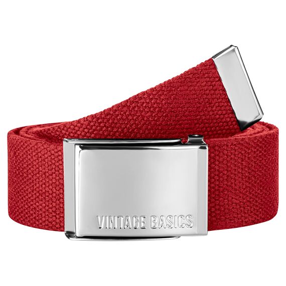 VINTAGE BASICS Unisex Stoffgürtel 130cm lang - 3,8cm breit - Herren und Damen Gürtel - Stufenlos verstellbarer Canvas Belt - Metallschnalle Rot