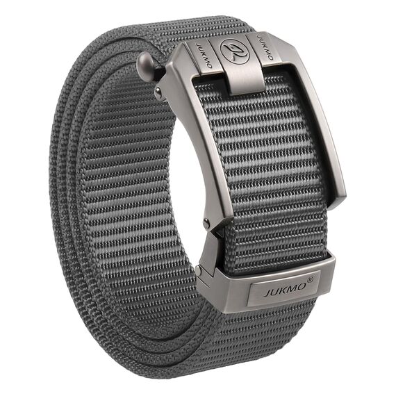 JUKMO Ratsche Gürtel Herren, Nylon Web Automatik Taktischer Arbeit Gürtel (Grau, Für Taille 106cm-135cm (Länge 150cm))